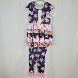 Adorable Sweetness Floral and Polka Dot 2-Piece Pant Set Size 6